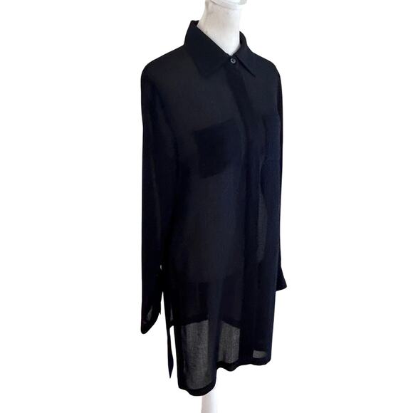 W by Worth NEW Navy Blue Long Tunic Sheer Button Down Blouse Womens Size 4 NWT - Picture 4 of 8